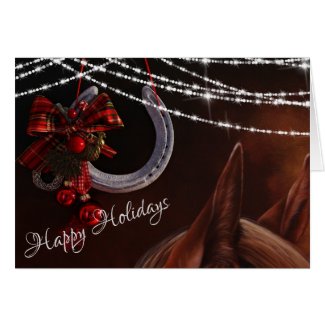 Happy Holidays Horse and Horseshoe Christmas Card