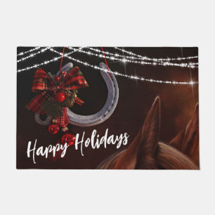 Happy Holidays Horse and Horseshoe Christmas Doormat