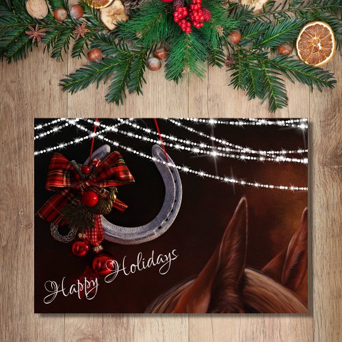 Happy Holidays Horse and Horseshoe Christmas Holiday Card
