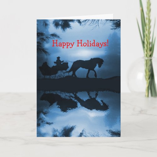 Happy Holidays Horse and Sleigh in the Snow Holiday Card