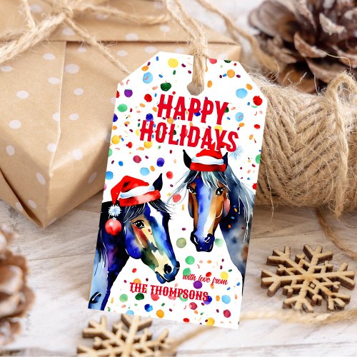 Happy holidays horses Christmas gift tags