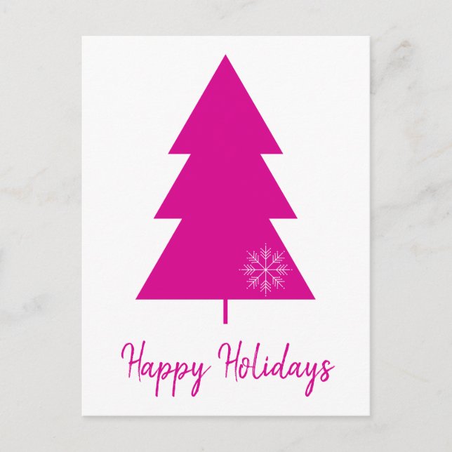 Happy Holidays Hot Pink Christmas Tree Holiday Postcard (Front)