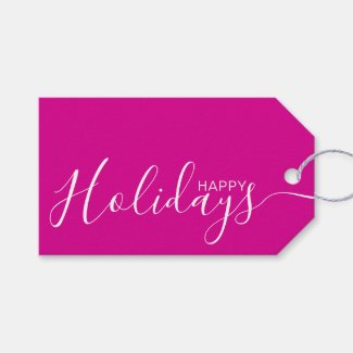 Happy Holidays Hot Pink White Minimalist Gift Tags