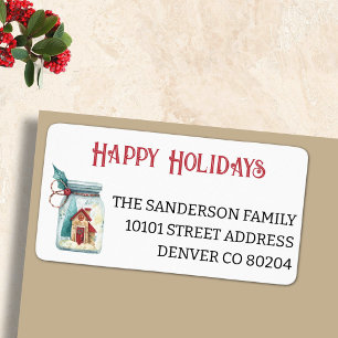 Happy Holidays House in a Jar Return Name Address Label