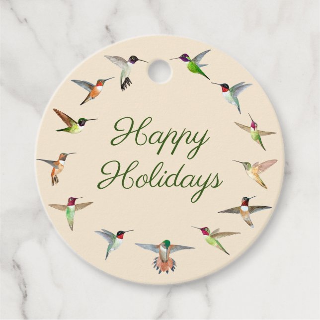 Happy Holidays Hummingbird Favor Tags (Front)