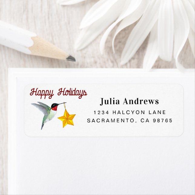Happy Holidays Hummingbird Label (Insitu)