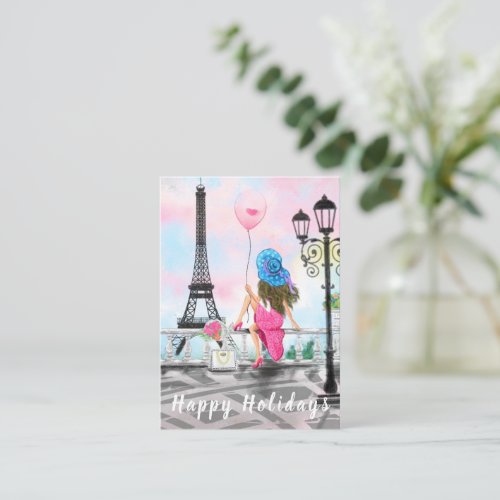 Happy Holidays _ i Love Paris _ Woman with Balloon Note Card