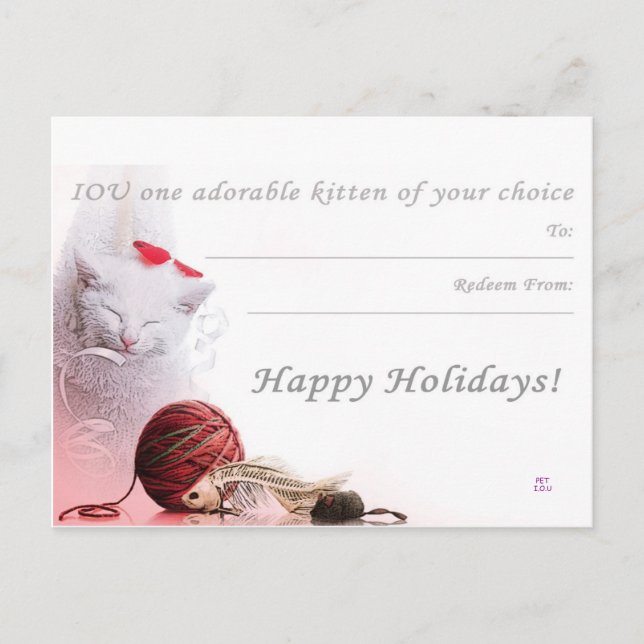 Happy Holidays I.O.U a kitten Holiday Postcard (Front)