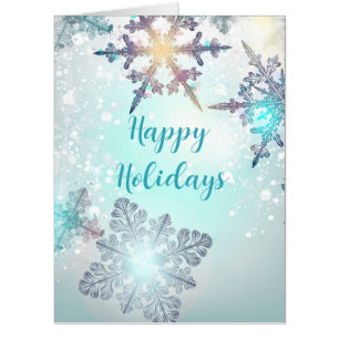 Happy Holidays Ice Blue Snowflake Card