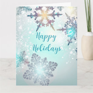 Happy Holidays Ice Blue Snowflake Card