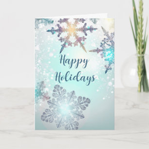Happy Holidays Ice Blue Snowflake Letterpress Thank You Card