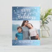 Happy Holidays Ice Blue Snowy Watercolor Photo Holiday Card (Standing Front)
