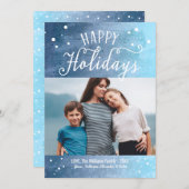 Happy Holidays Ice Blue Snowy Watercolor Photo Holiday Card (Front/Back)