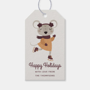 Happy Holidays Ice Skating Mouse Personalized Gift Tags