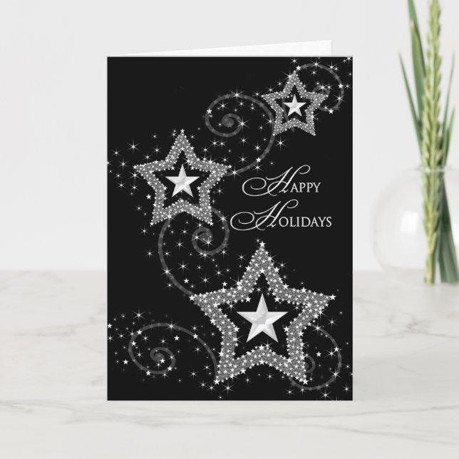 Happy Holidays (Ideal for Business) Sparkly Stars Holiday Card (Front)