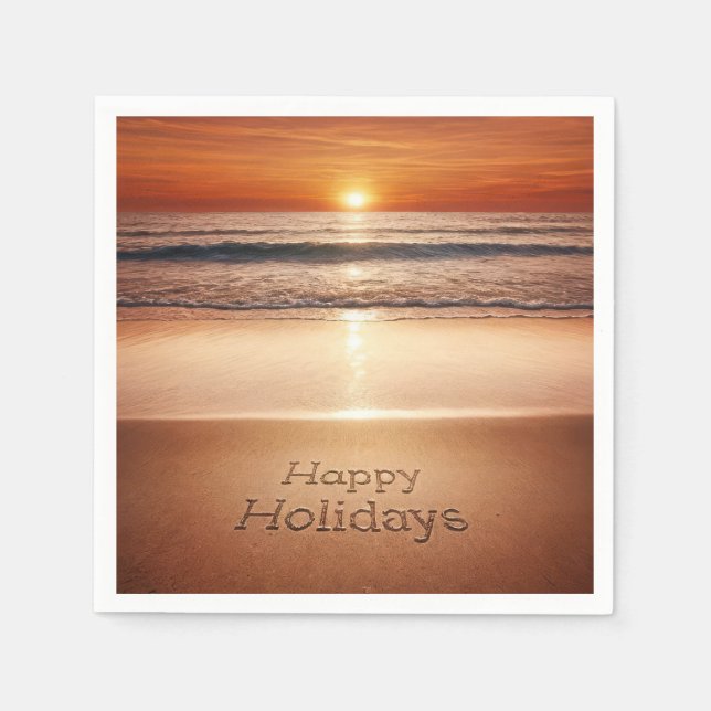 Happy Holidays In Beach Sand Napkins (Front)