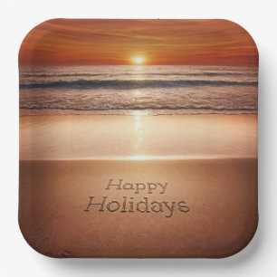 Happy Holidays In Beach Sand Paper Plates