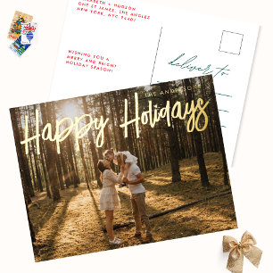 HAPPY HOLIDAYS in gold Christmas Photo Foil Holiday Postcard