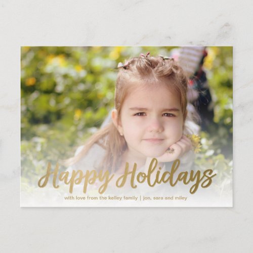 Happy Holidays in Gold Script Photo Postcard
