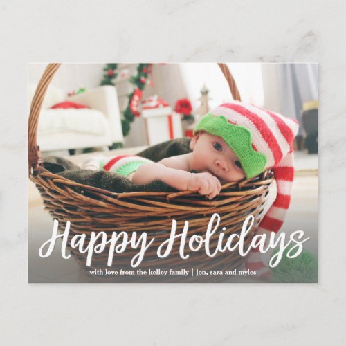 Happy Holidays in White Script Photo Postcard