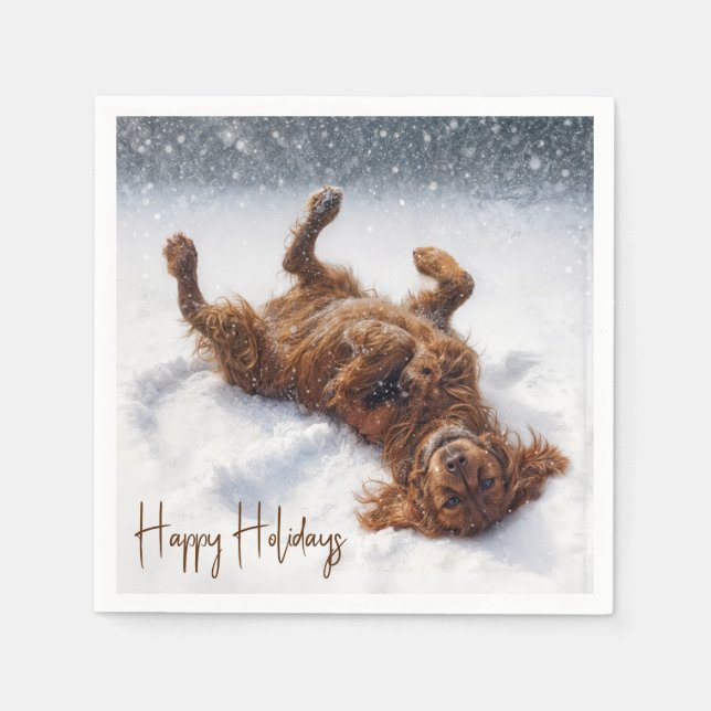Happy Holidays Irish Setter Snow Angel Napkins (Front)