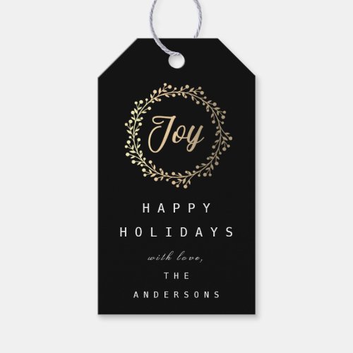 Happy Holidays Joy Champaigne Gold Black Gift Tags