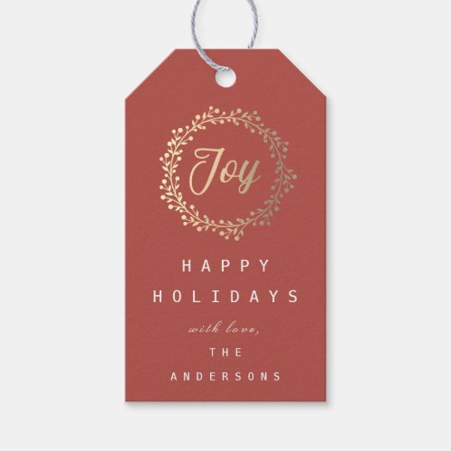 Happy Holidays Joy Champaigne Gold Coral Gift Tags