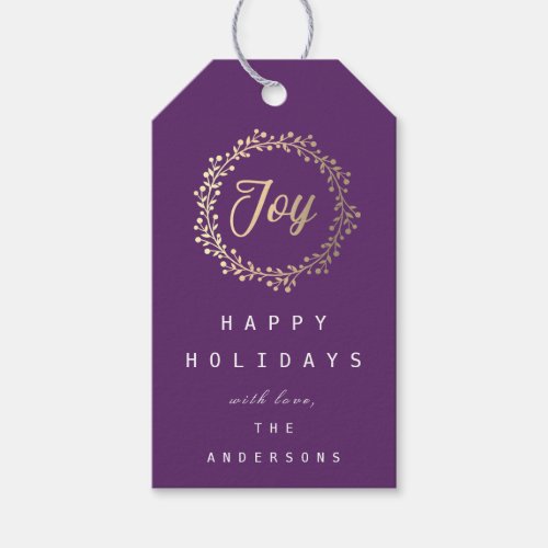 Happy Holidays Joy Champaigne Gold Purple Gift Tags