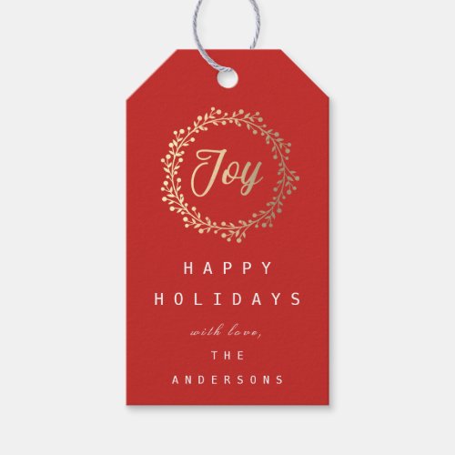 Happy Holidays Joy Champaigne Gold Red Gift Tags