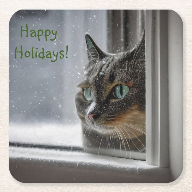 Happy Holidays Kitty Cat Coasters (Front)