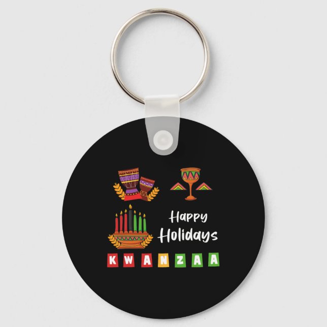 Happy Holidays Kwanzaa Hanukkah For Men Women Kids Keychain (Front)