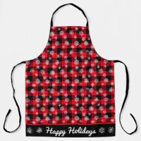 Happy Holidays l Snowflakes Red Buffalo Plaid Kitchen Towel, Zazzle