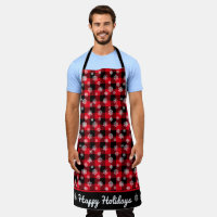 Happy Holidays l Snowflakes Red Buffalo Plaid Kitchen Towel, Zazzle