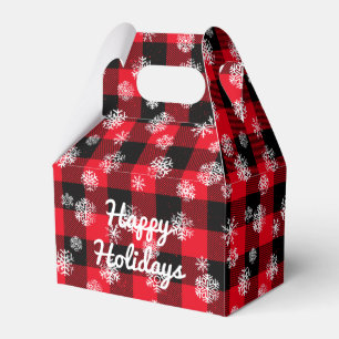 Happy Holidays l  Snowflakes Red Buffalo Plaid Favor Boxes