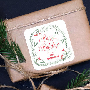 Happy Holidays Labels, Gift Tags, Holiday Treat Square Sticker