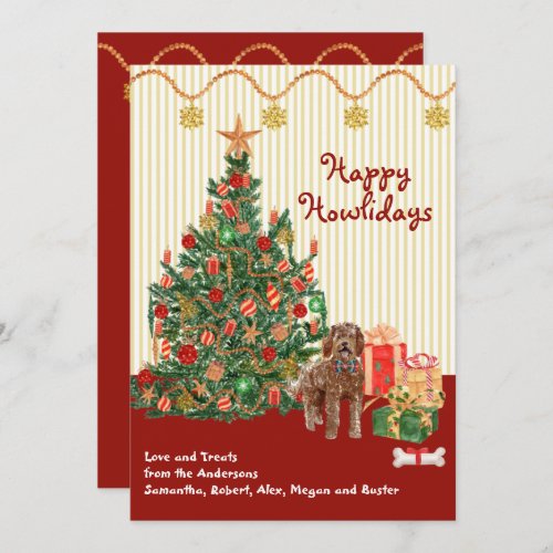 Happy Holidays Labradoodle  Tree Presents