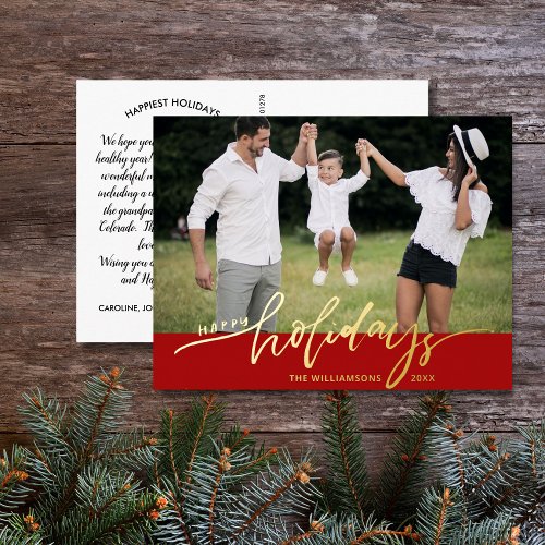Happy Holidays Large Photo Christmas Letter Red Foil Holiday Postcard