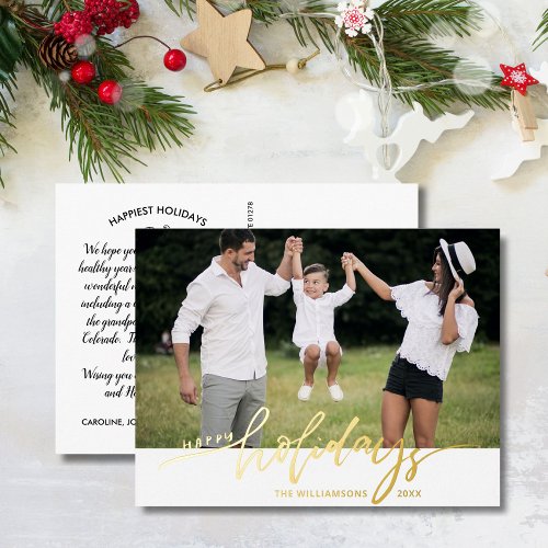 Happy Holidays Large Photo Christmas Letter White Foil Holiday Postcard