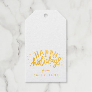 Happy Holidays Lettering Christmas Gold Foil Gift Tags