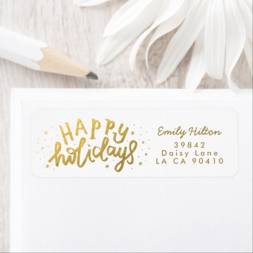 Happy Holidays Lettering Gold Christmas Address Label