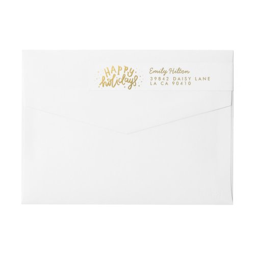 Happy Holidays Lettering Gold Christmas Address Wrap Around Label