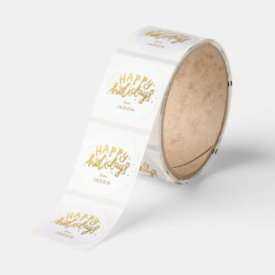 Happy Holidays Lettering Gold Christmas Classic Round Sticker