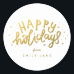 Happy Holidays Lettering Gold Christmas Classic Round Sticker<br><div class="desc">Happy Holidays Lettering Gold Foil Christmas Classic Round Sticker 


holiday gift sticker, holiday sticker, christmas gift sticker, happy holidays lettering, gold foil sticker, happy holidays gift sticker, happy holidays gold foil, happy holidays foil, gold gift sticker</div>
