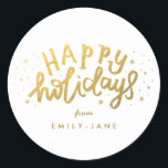 Happy Holidays Lettering Gold Foil Christmas Classic Round Sticker<br><div class="desc">Happy Holidays Lettering Gold Foil Christmas Classic Round Sticker 


holiday gift sticker, holiday sticker, christmas gift sticker, happy holidays lettering, gold foil sticker, happy holidays gift sticker, happy holidays gold foil, happy holidays foil, gold gift sticker</div>