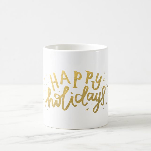 Happy Holidays Lettering Gold Foil Christmas Coffee Mug (Center)