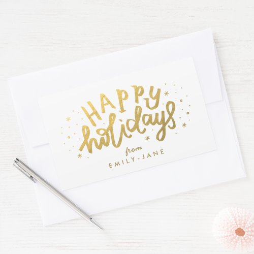 Happy Holidays Lettering Gold Foil Christmas Rectangular Sticker