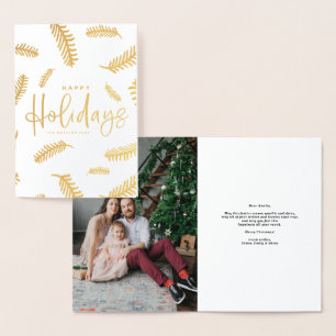 Happy Holidays Lettering & Pine Needles Christmas Foil Card