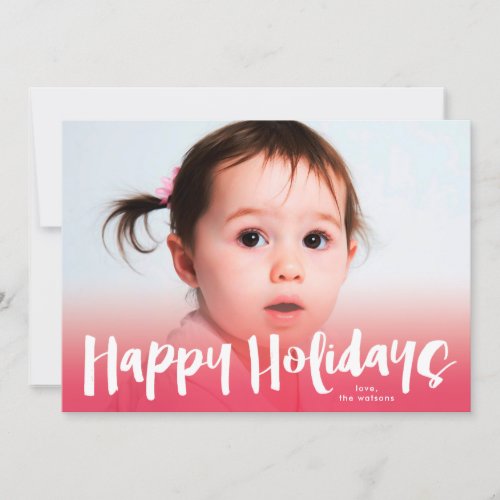 Happy Holidays Lettering Pink Christmas Photo Card
