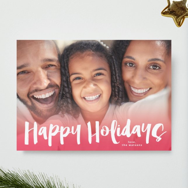 Happy Holidays Lettering Pink Christmas Photo Card (Creator Uploaded)