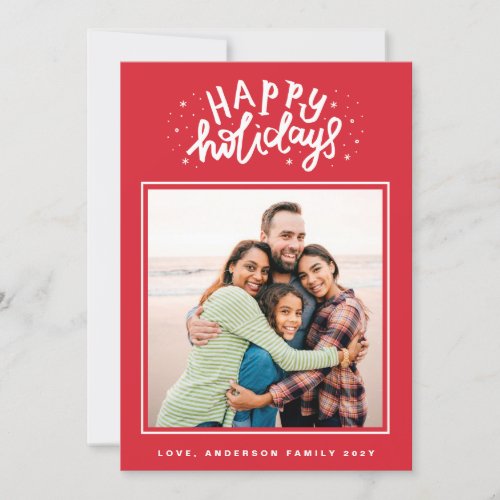 Happy Holidays Lettering Red Christmas Holiday Card